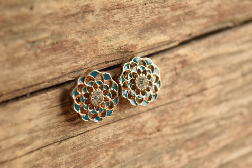 Teal Mandala Rhinestone Earrings